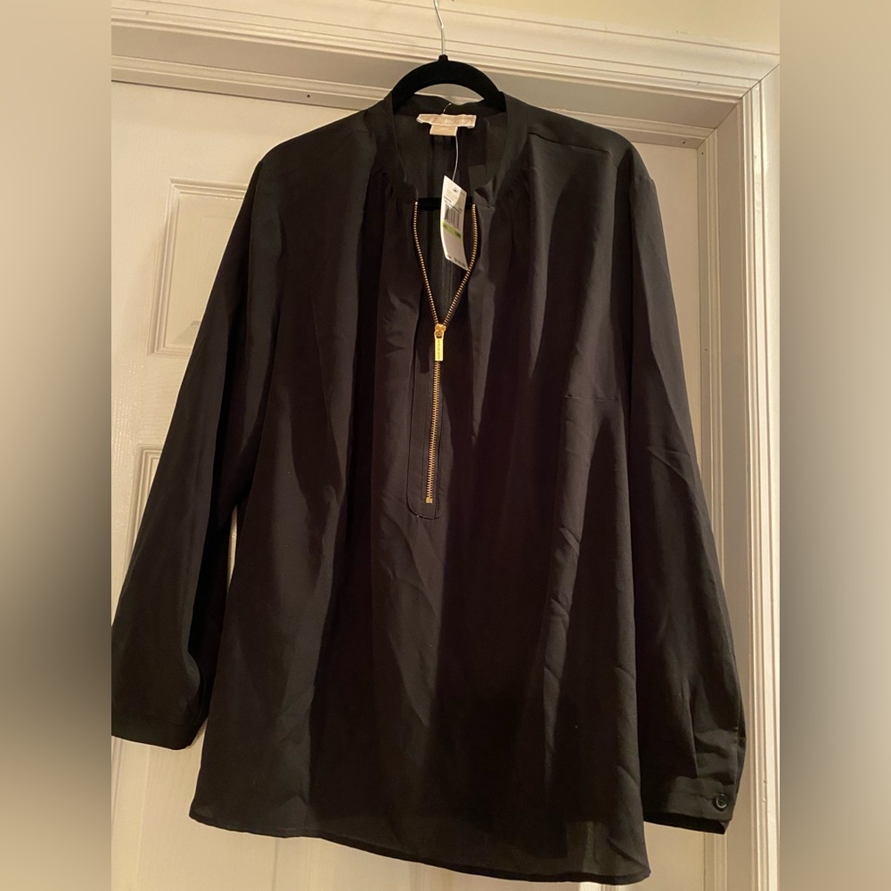 Michael Kors - NWT Black Blouse- Front Gold Zipper-Long Sleeved-Size 18W